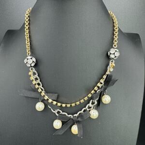 Vintage Betsey Johnson Beaded Square Crystals Double Strand Layered Necklace